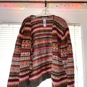 Tiara, extra large, multicolored knit cardigan.